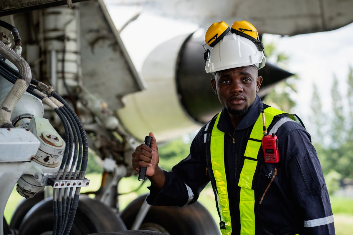 Un technicien de maintenance travaillant sur un avion