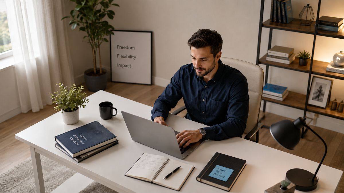 Un freelance consulte son ordinateur